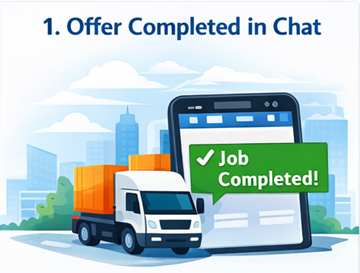 Přepravní zakázka označená jako dokončená a potvrzená v rozhraní chatu ExusTrans